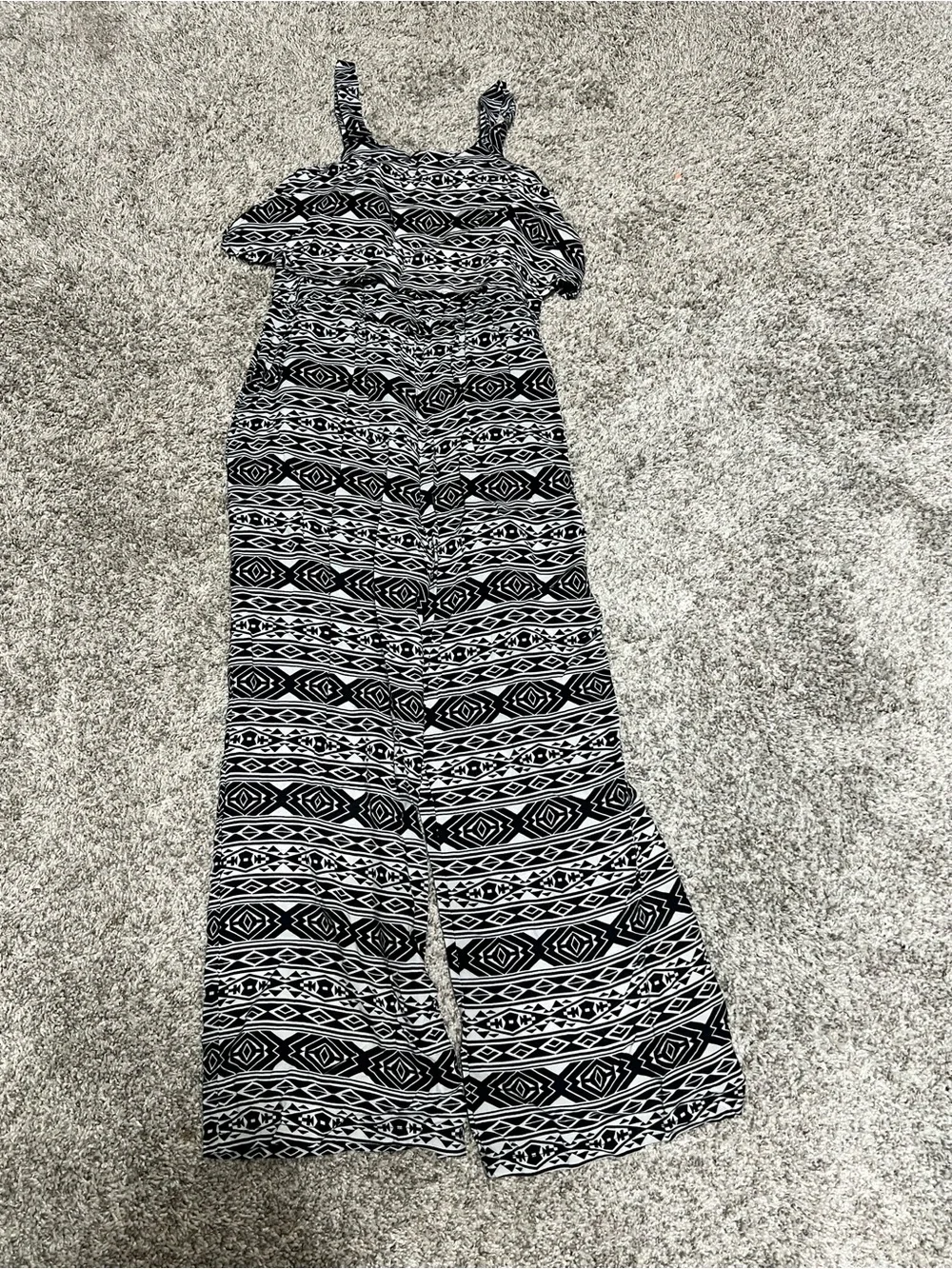 Girls Justice Black & White Printed Wide-Leg Jumpsuit